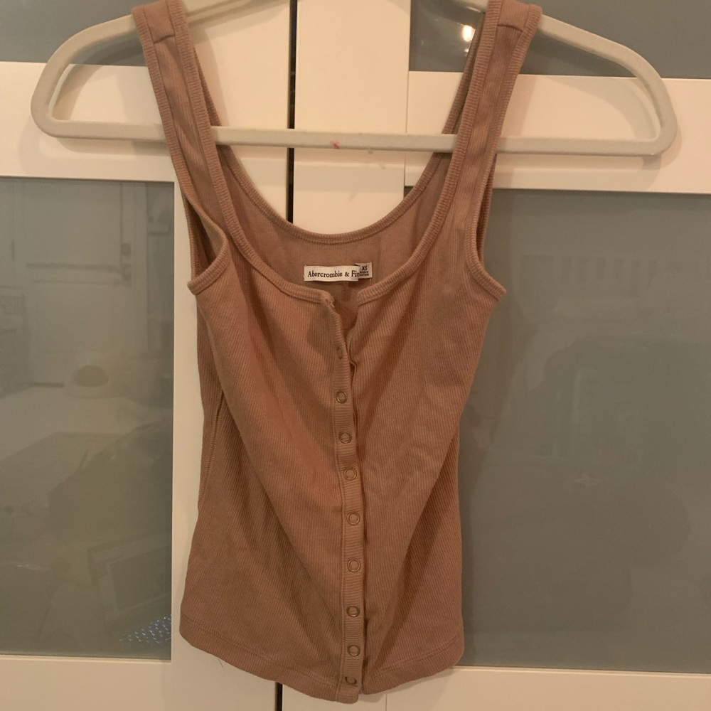 A&F camel colored button down tank top